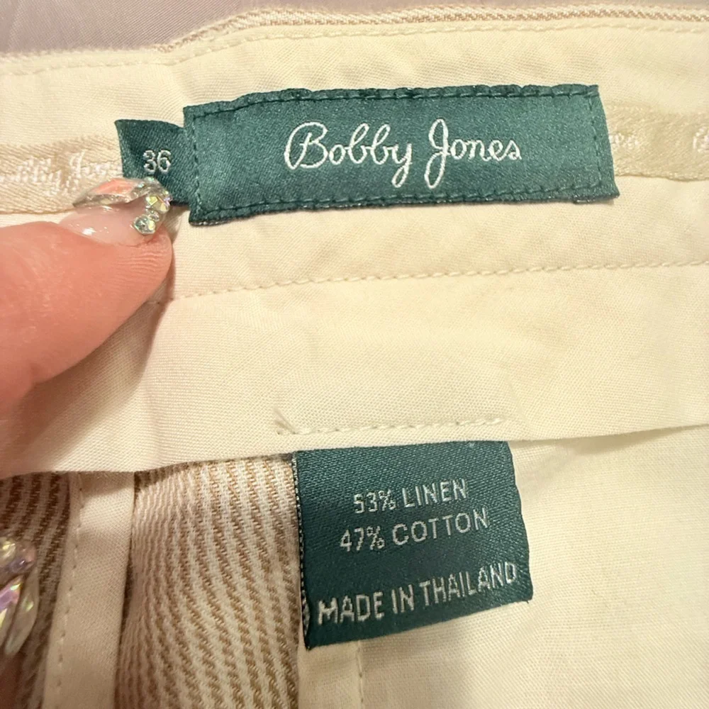 Bobby Jones Tan/Khaki micro stripe Linen/Cotton Golf Chino Pants Size 36